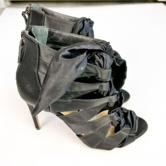 Alexandre Birman Black Satin Layla Ankle Booties EU 38.5 High Heeled Stiletto - Picture 6 of 14